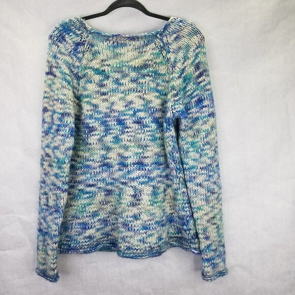 Anthropologie SLEEPING ON SNOW Cardigan Women's L Chunky Wool Blue Marled Button - Picture 6 of 15